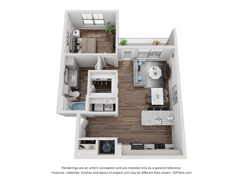 Floor plan for 1 bed, 1 bath, 755 sqft